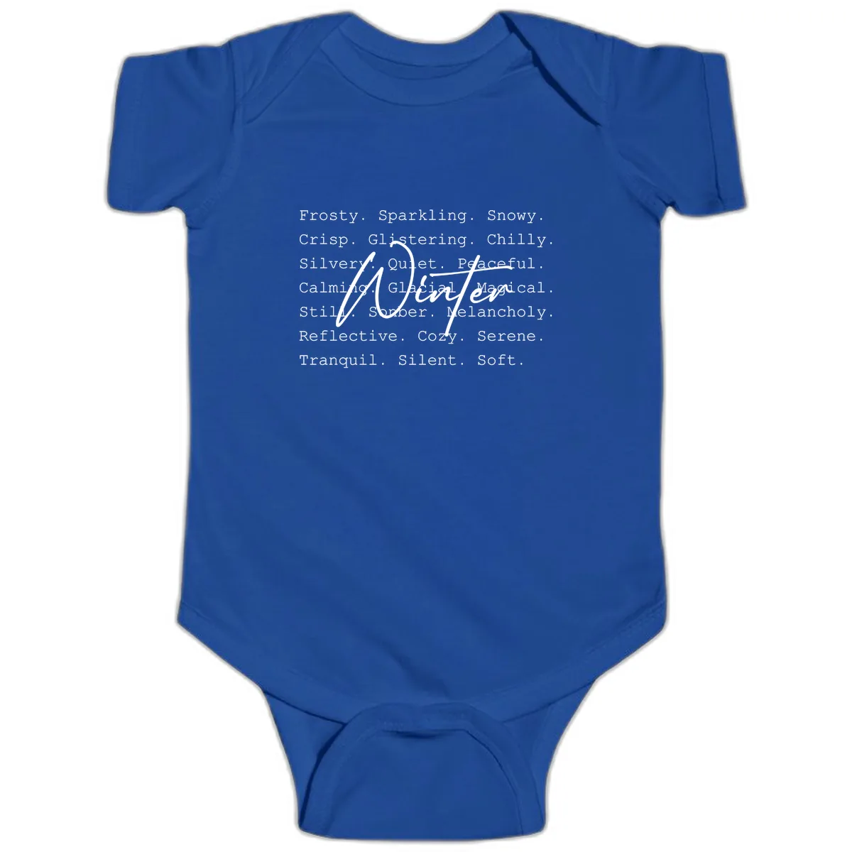 Winter Words Design Baby Onesie in Royal
