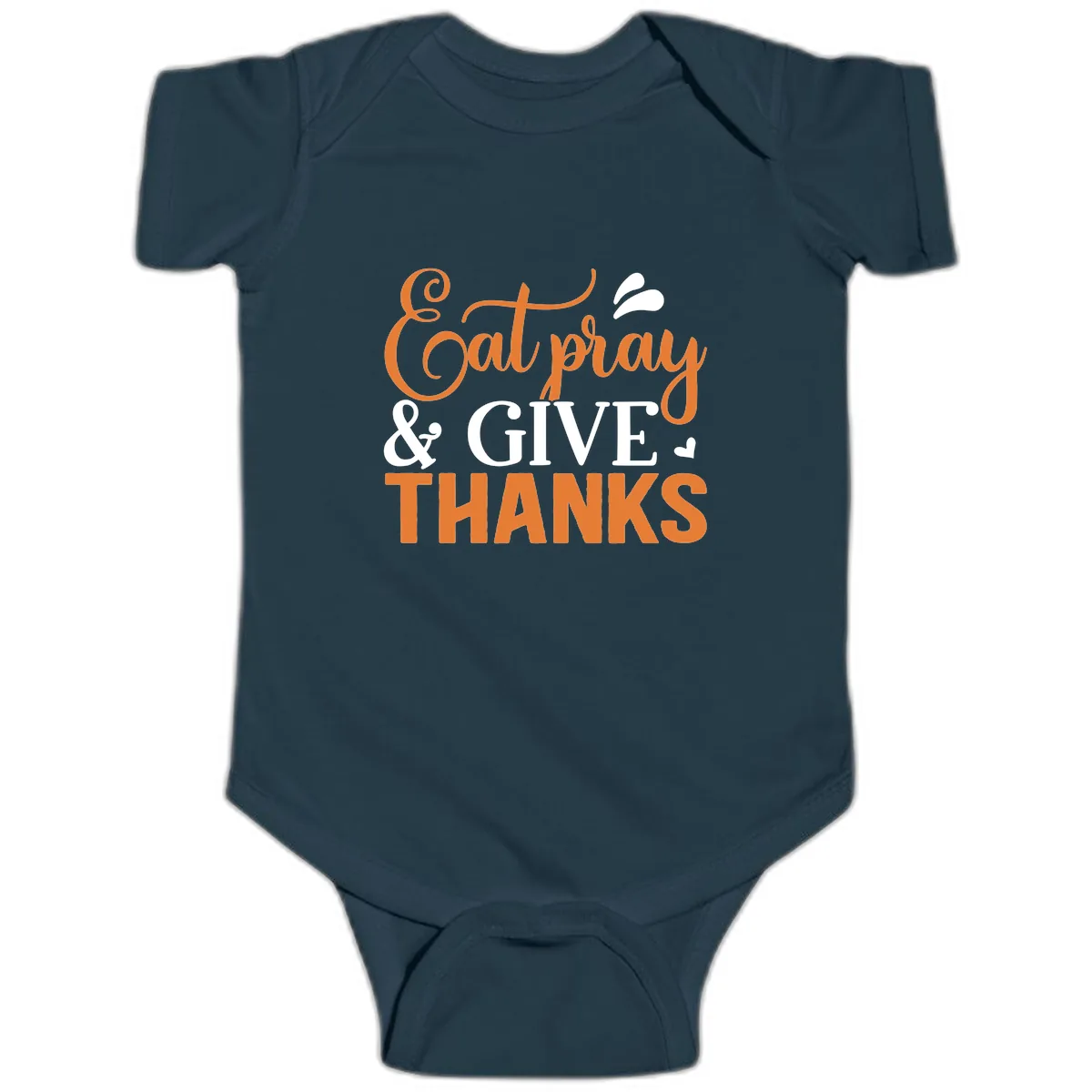 Eat Pray Give Thanks Typography Design Baby Onesie in Navy
