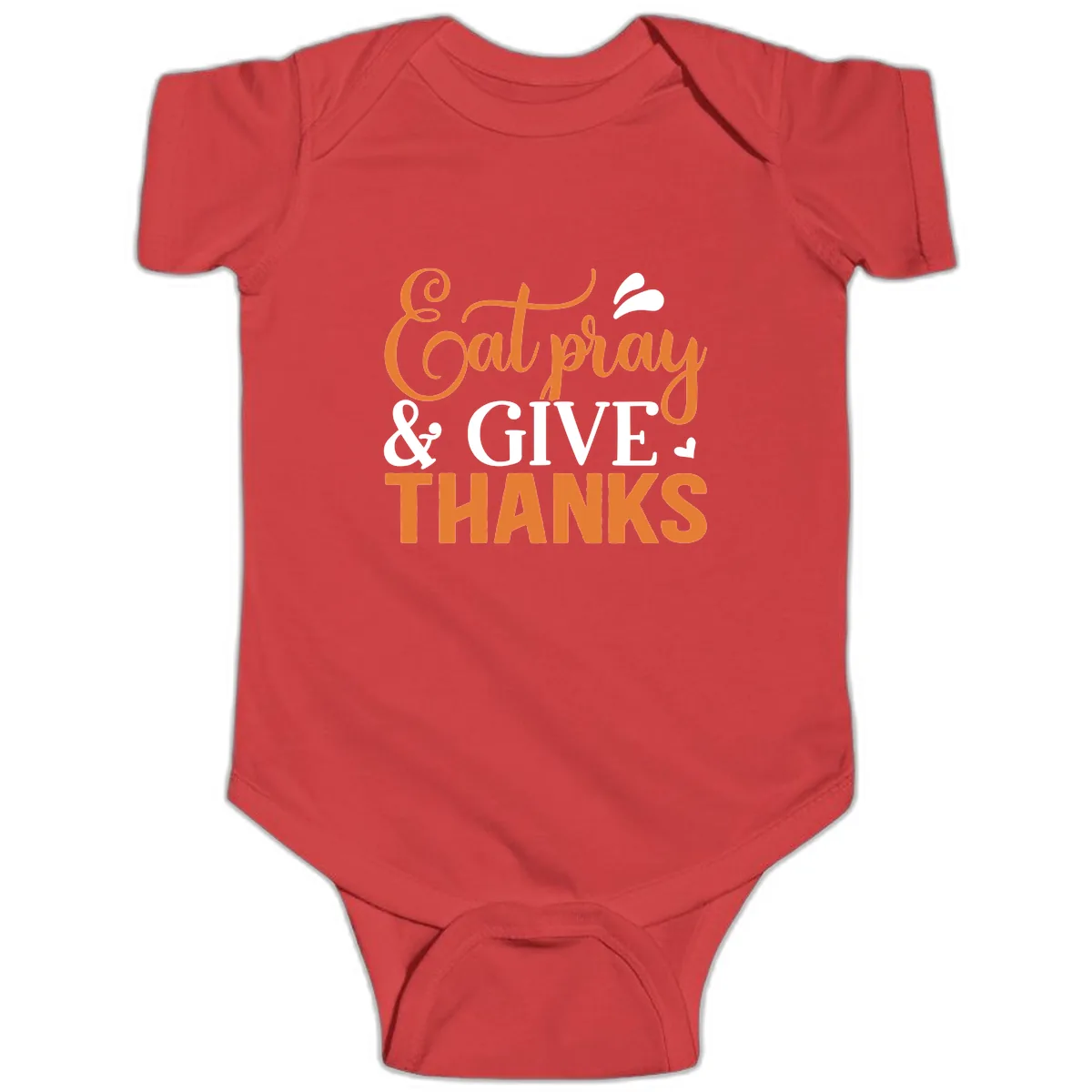 Eat Pray Give Thanks Typography Design Baby Onesie in Red