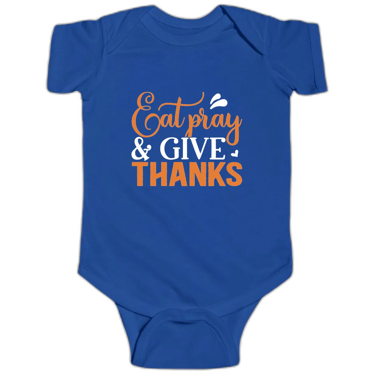 Eat Pray Give Thanks Typography Design Baby Onesie in Royal