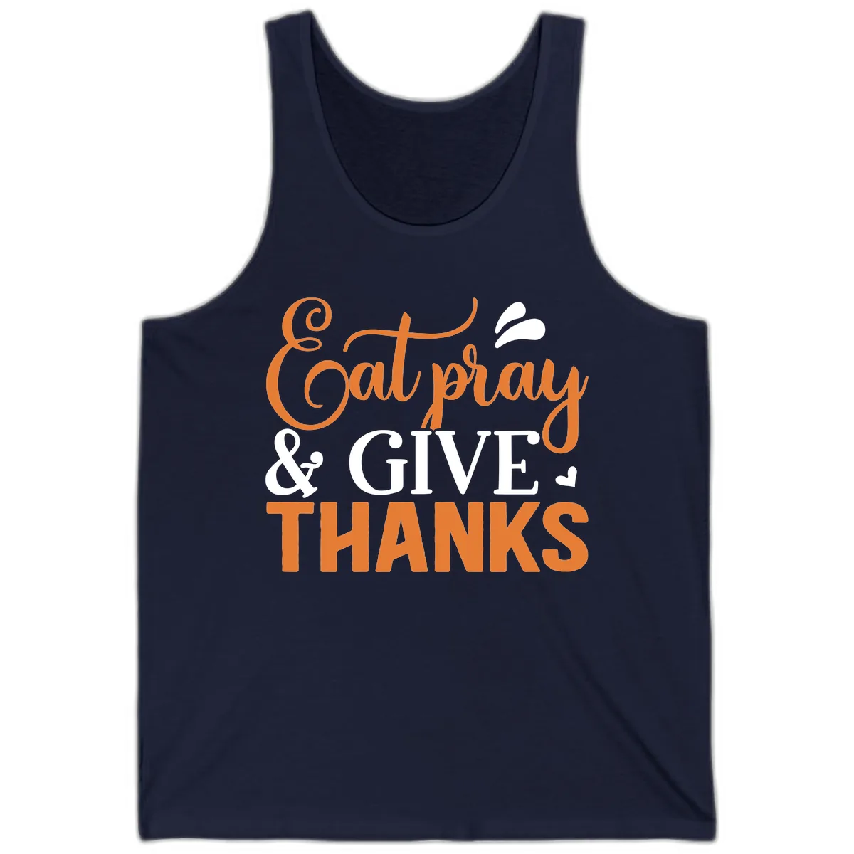 Eat Pray Give Thanks Typography Design Tank in Navy