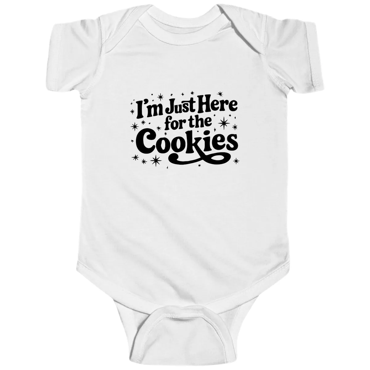 I'm Just Here For The Cookies Holiday Graphic Baby Onesie in White