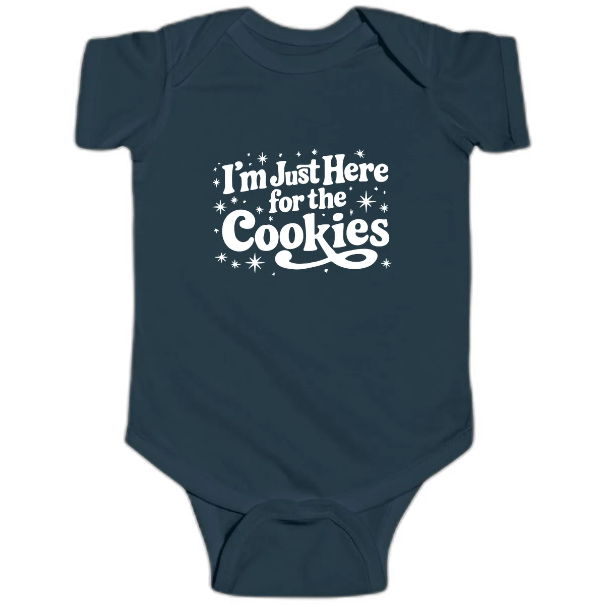 I'm Just Here For The Cookies Holiday Graphic Baby Onesie in Navy