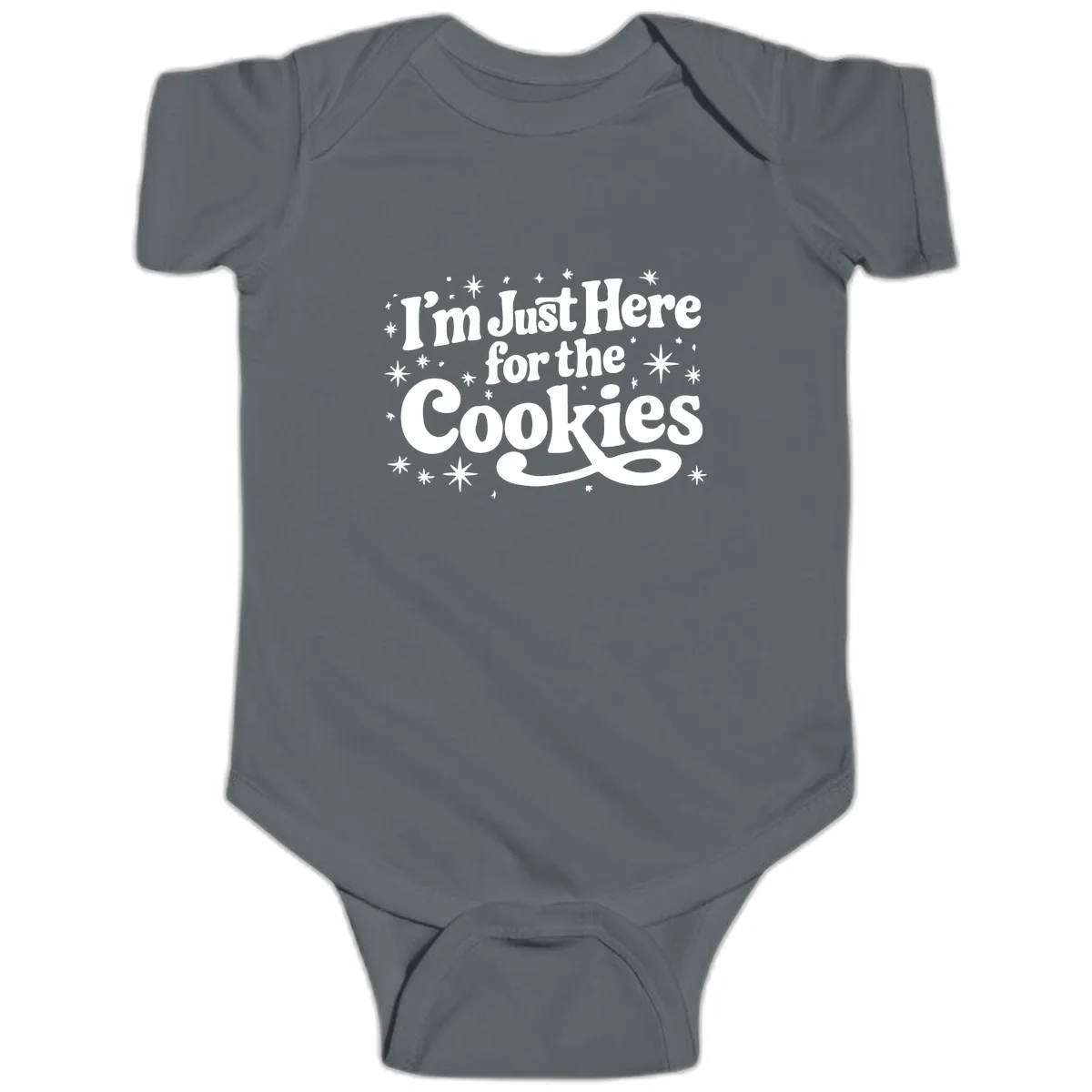 I'm Just Here For The Cookies Holiday Graphic Baby Onesie in Charcoal