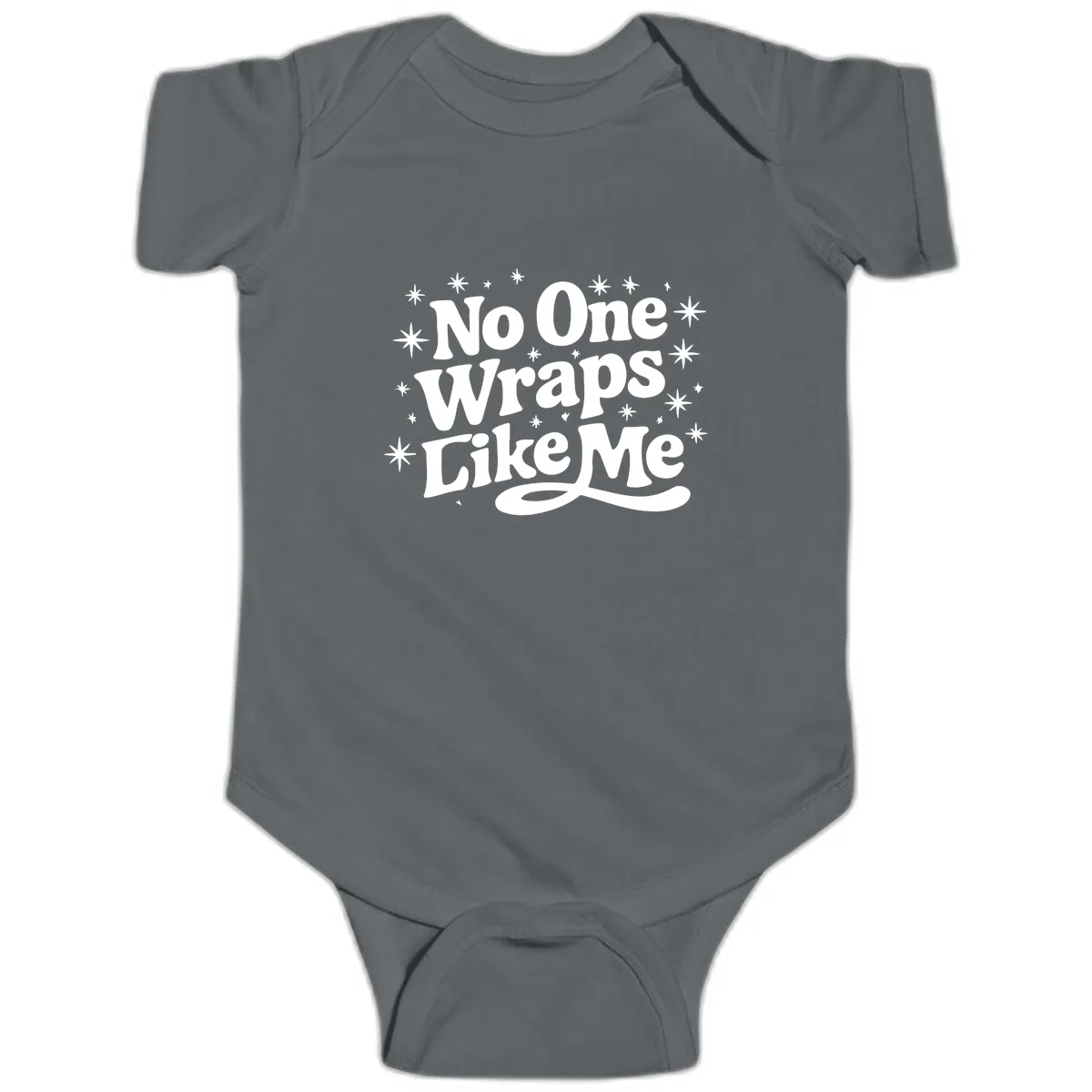 No One Wraps Like Me Holiday Design Baby Onesie in Charcoal
