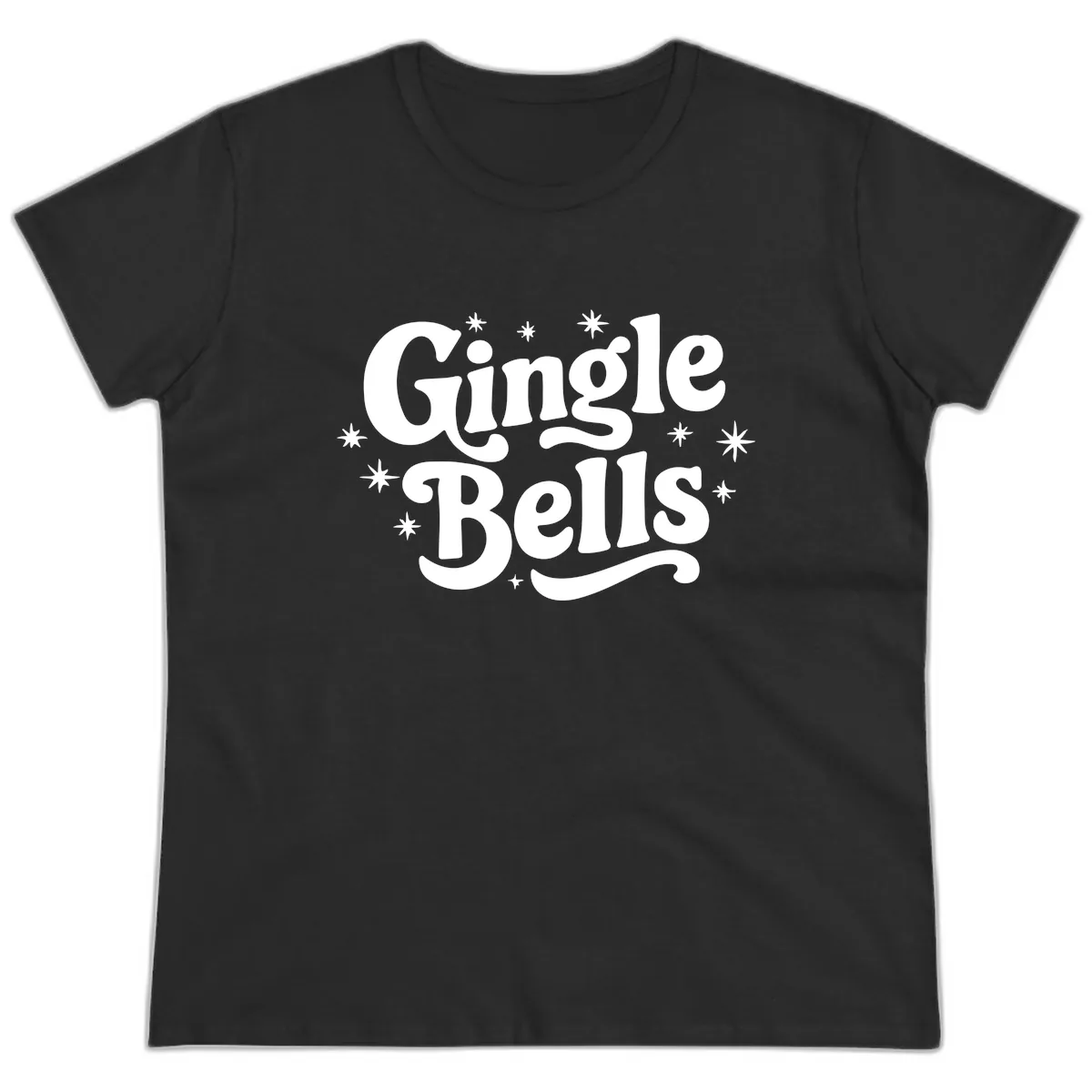 Jingle Bells Holiday Typography Ladies Tee in Black