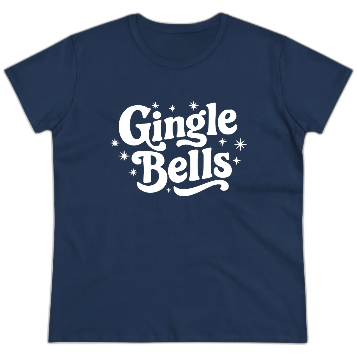 Jingle Bells Holiday Typography Ladies Tee in Navy
