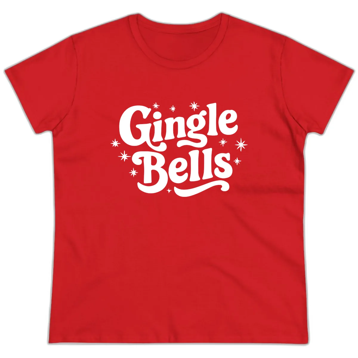 Jingle Bells Holiday Typography Ladies Tee in Red