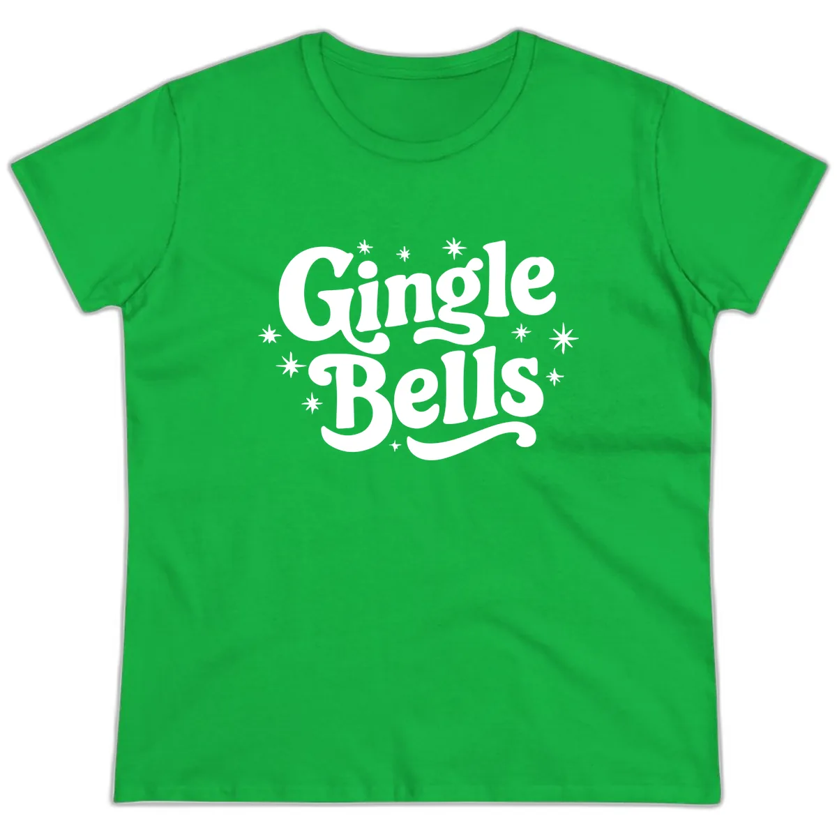 Jingle Bells Holiday Typography Ladies Tee in Irish Green
