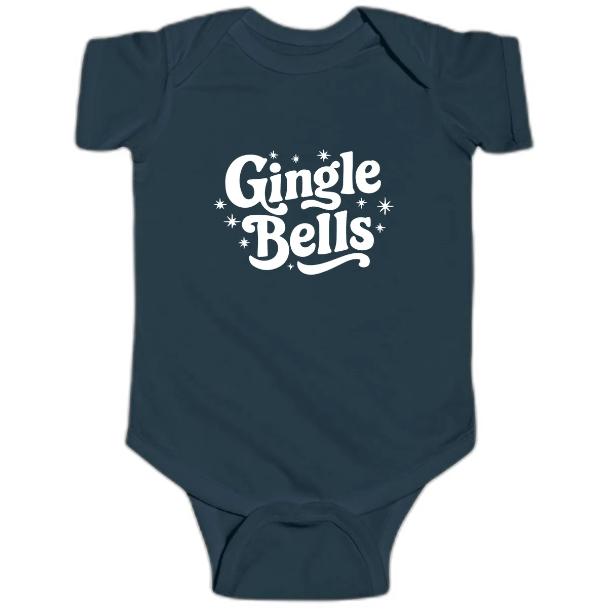 Jingle Bells Holiday Typography Baby Onesie in Navy