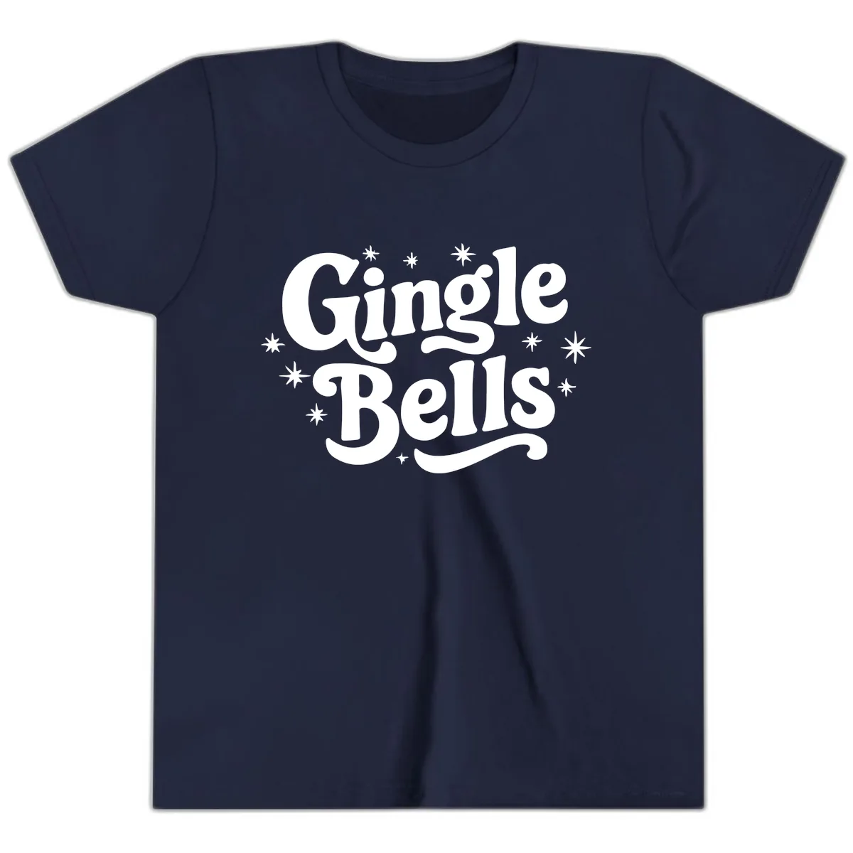 Jingle Bells Holiday Typography Youth T-Shirt in Navy