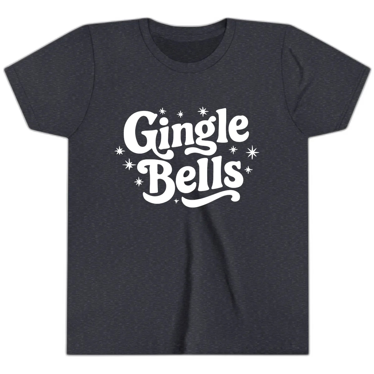 Jingle Bells Holiday Typography Youth T-Shirt in Heather Navy