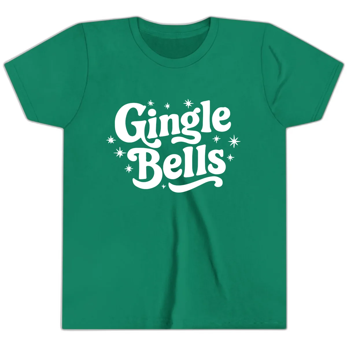 Jingle Bells Holiday Typography Youth T-Shirt in Kelly