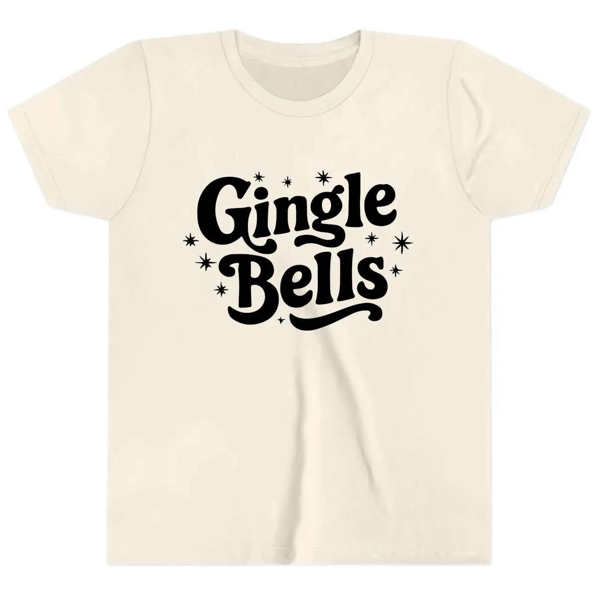 Jingle Bells Holiday Typography Youth T-Shirt in Natural