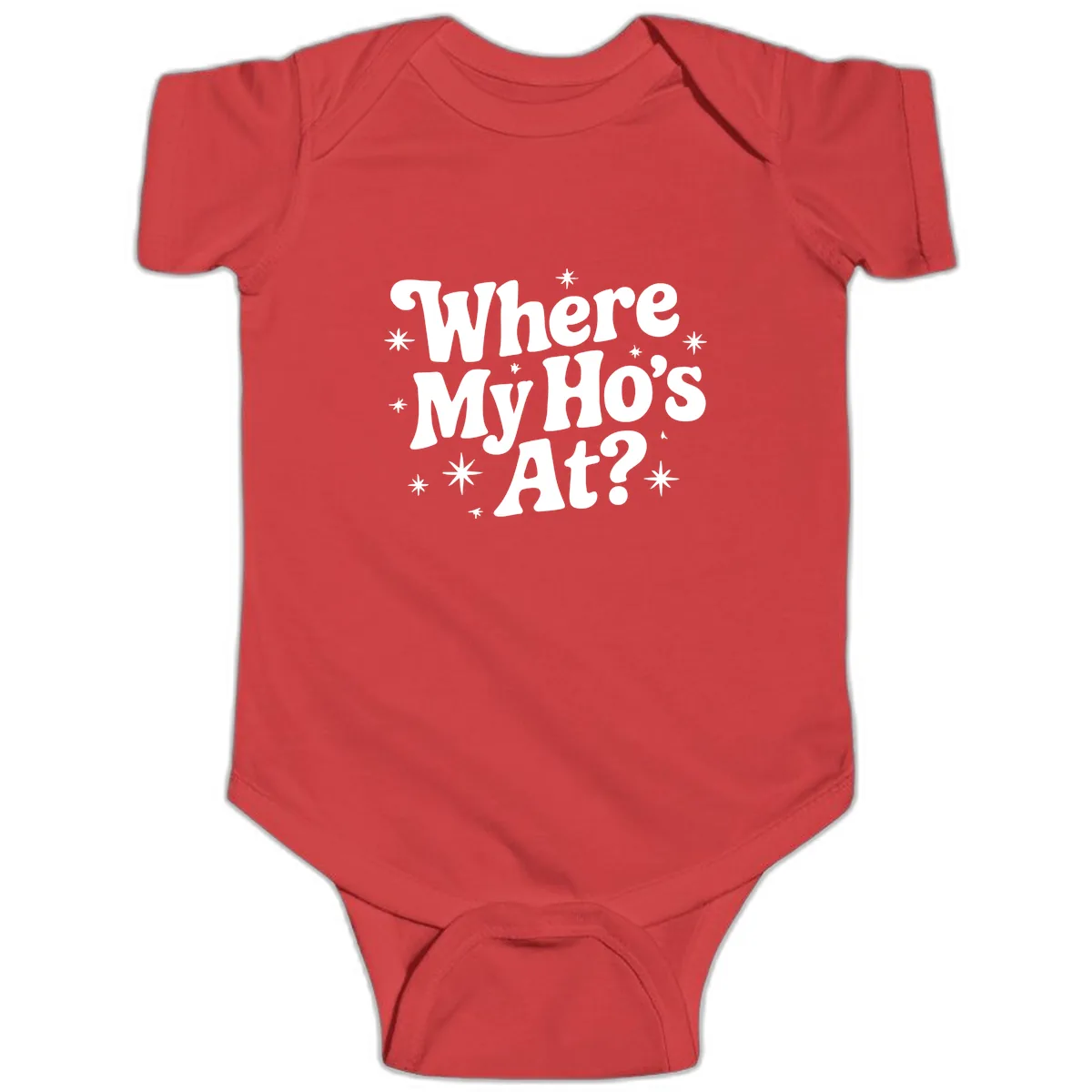 Where My Ho's At Phrase Design Baby Onesie in Red