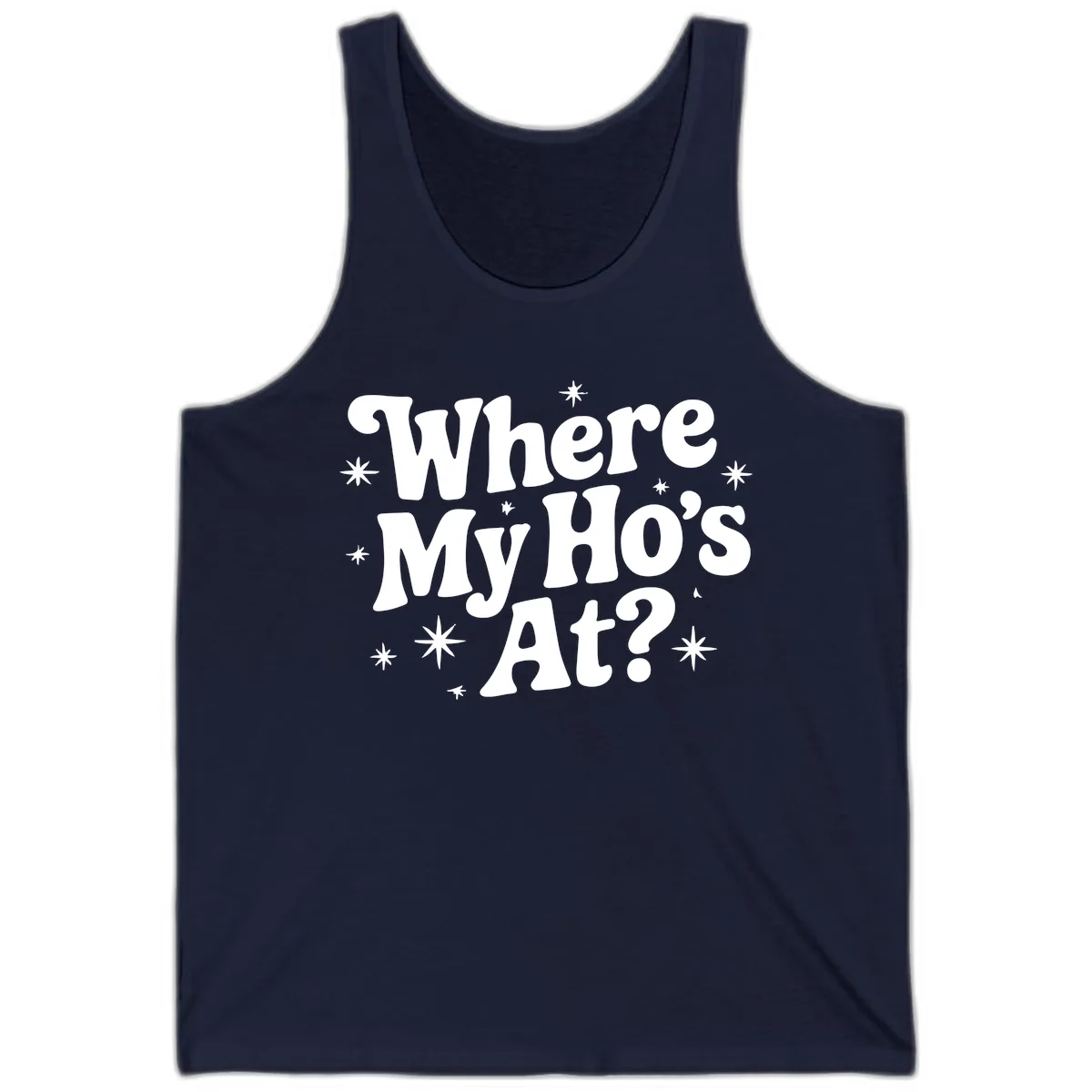 Where My Ho's At Phrase Design Tank in Navy