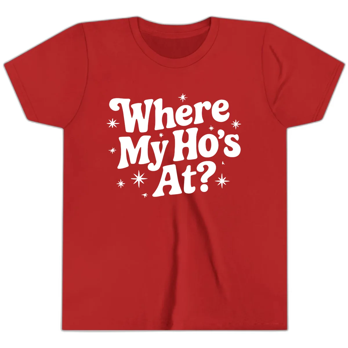 Where My Ho's At Phrase Design Youth T-Shirt in Red