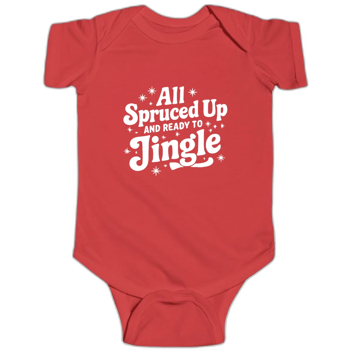 All Spruced Up and Ready To Jingle Baby Onesie in Red