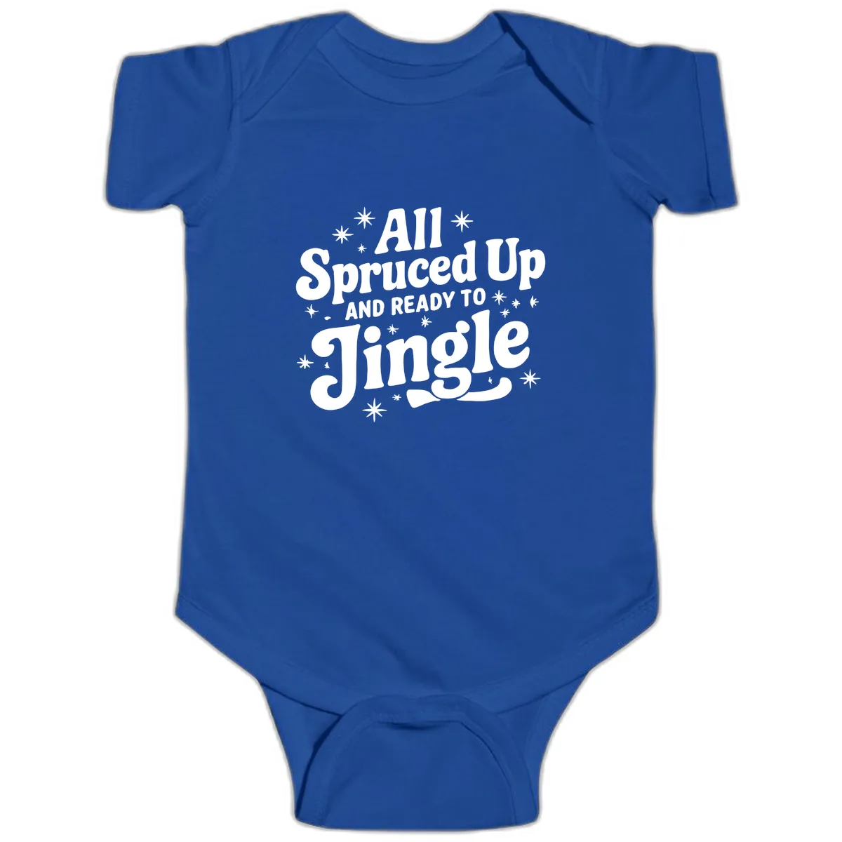 All Spruced Up and Ready To Jingle Baby Onesie in Royal