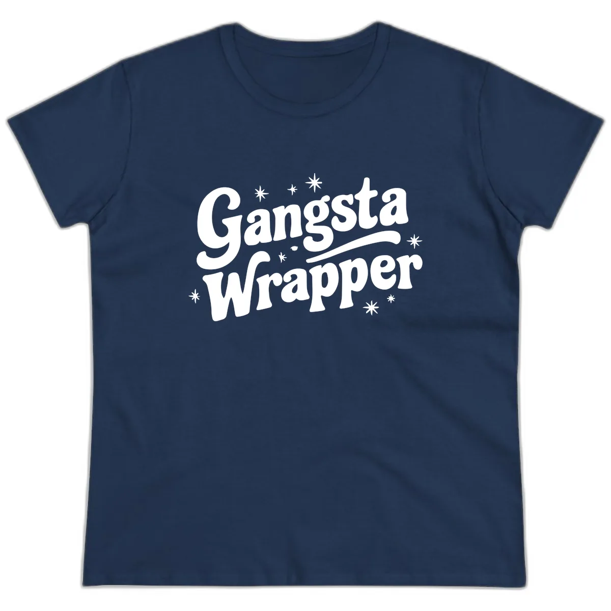 Gangsta Wrapper Holiday Design Ladies Tee in Navy