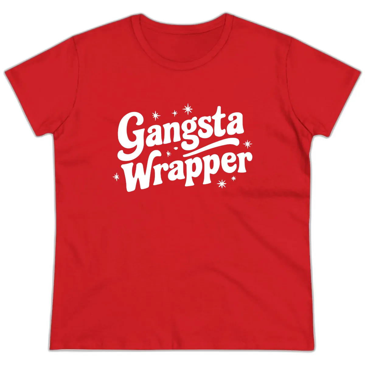 Gangsta Wrapper Holiday Design Ladies Tee in Red