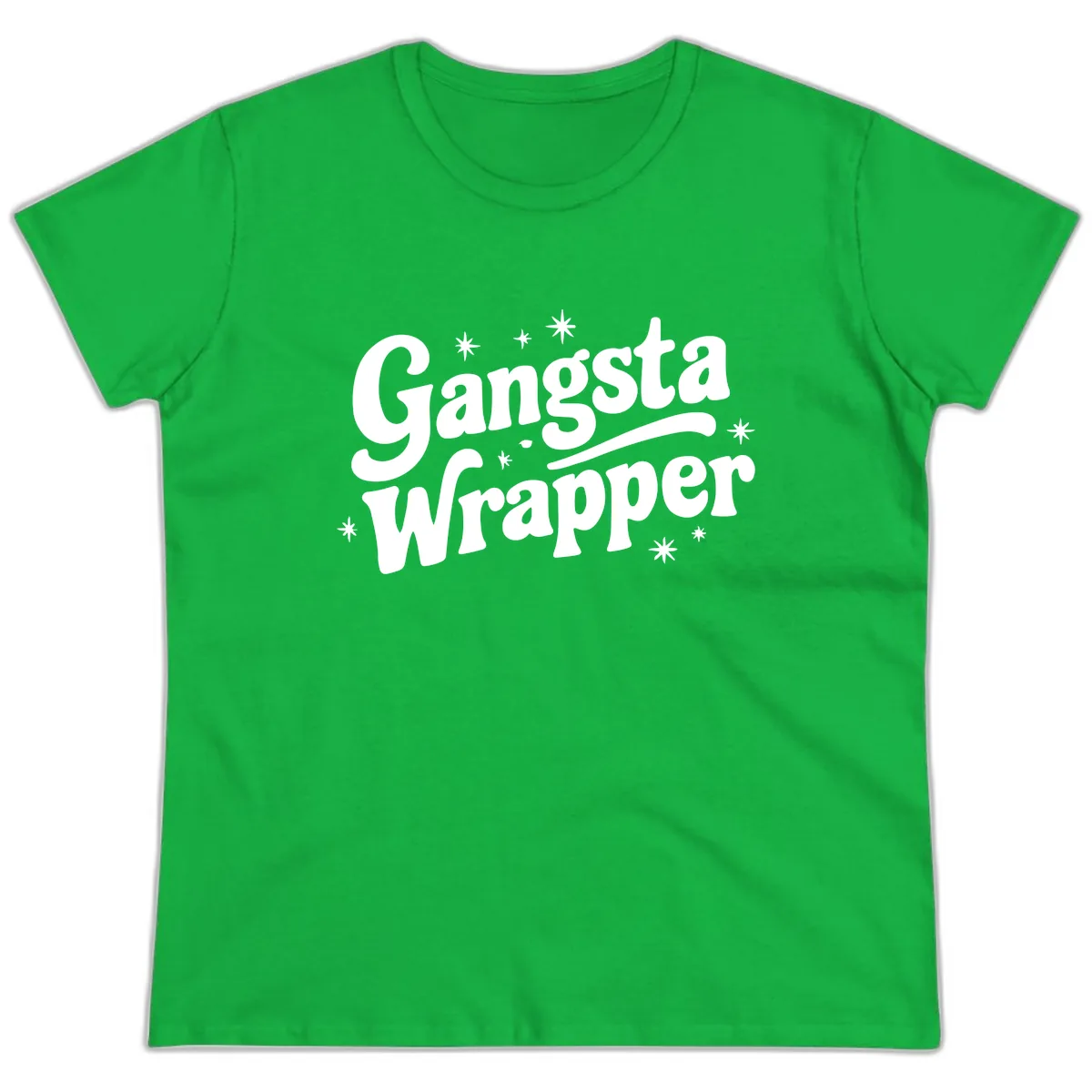 Gangsta Wrapper Holiday Design Ladies Tee in Irish Green