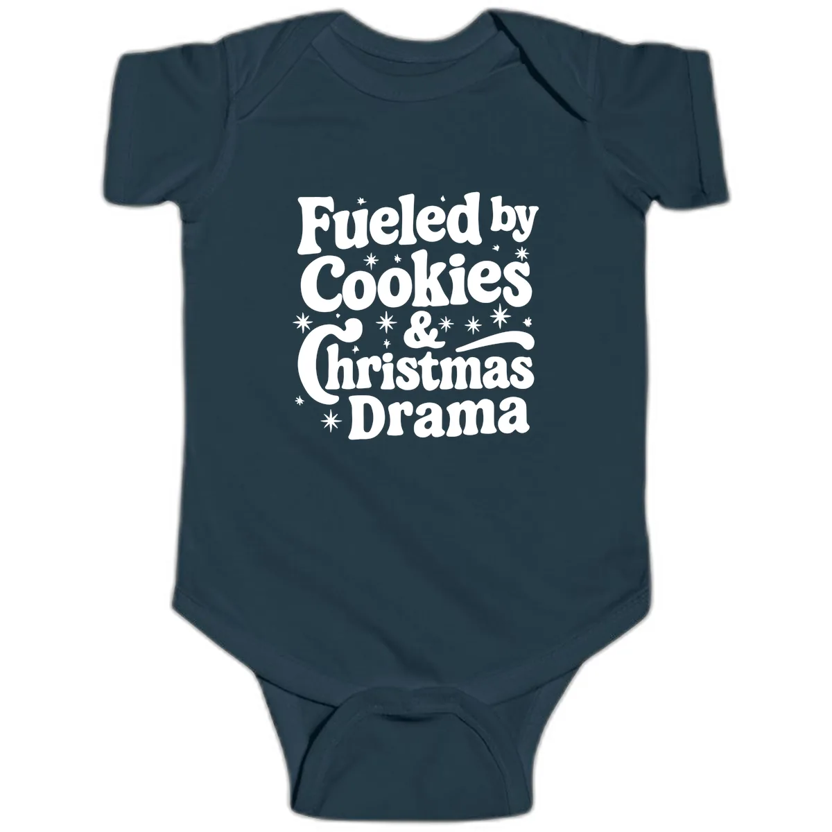 Fueled by Cookies Christmas Drama Baby Onesie in Navy