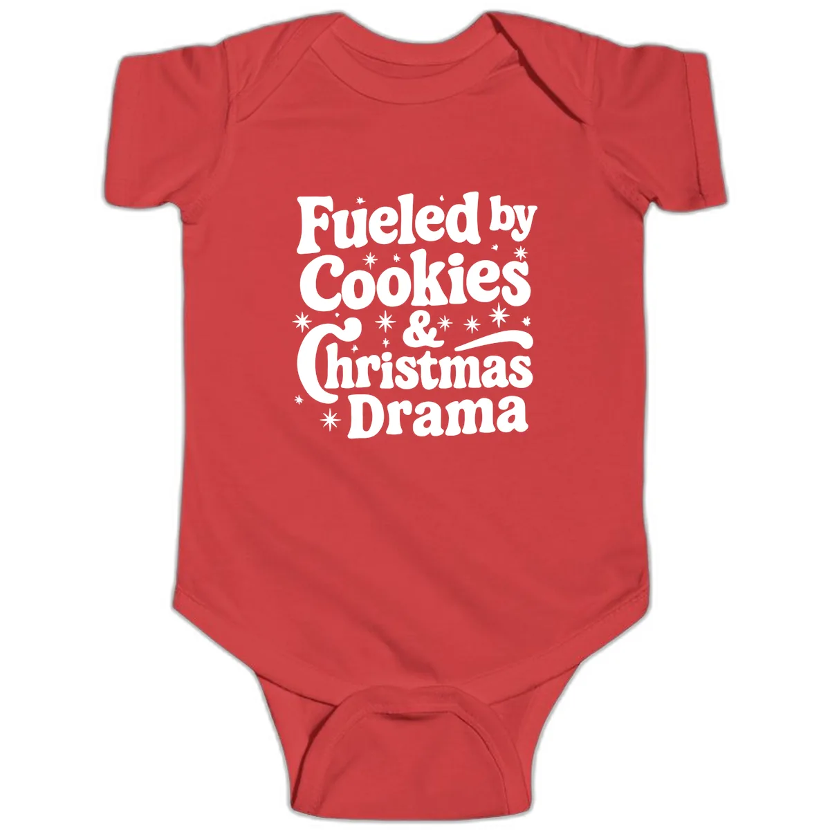 Fueled by Cookies Christmas Drama Baby Onesie in Red