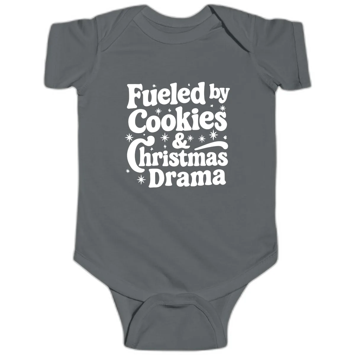 Fueled by Cookies Christmas Drama Baby Onesie in Charcoal