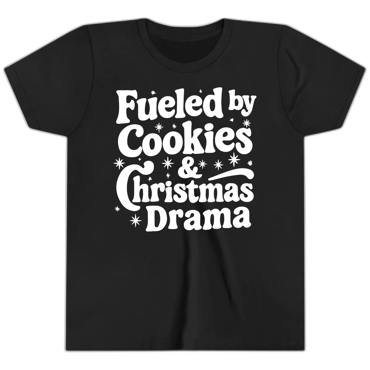 Fueled by Cookies Christmas Drama Youth T-Shirt in Black