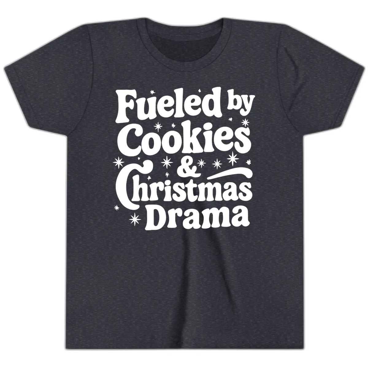 Fueled by Cookies Christmas Drama Youth T-Shirt in Heather Navy