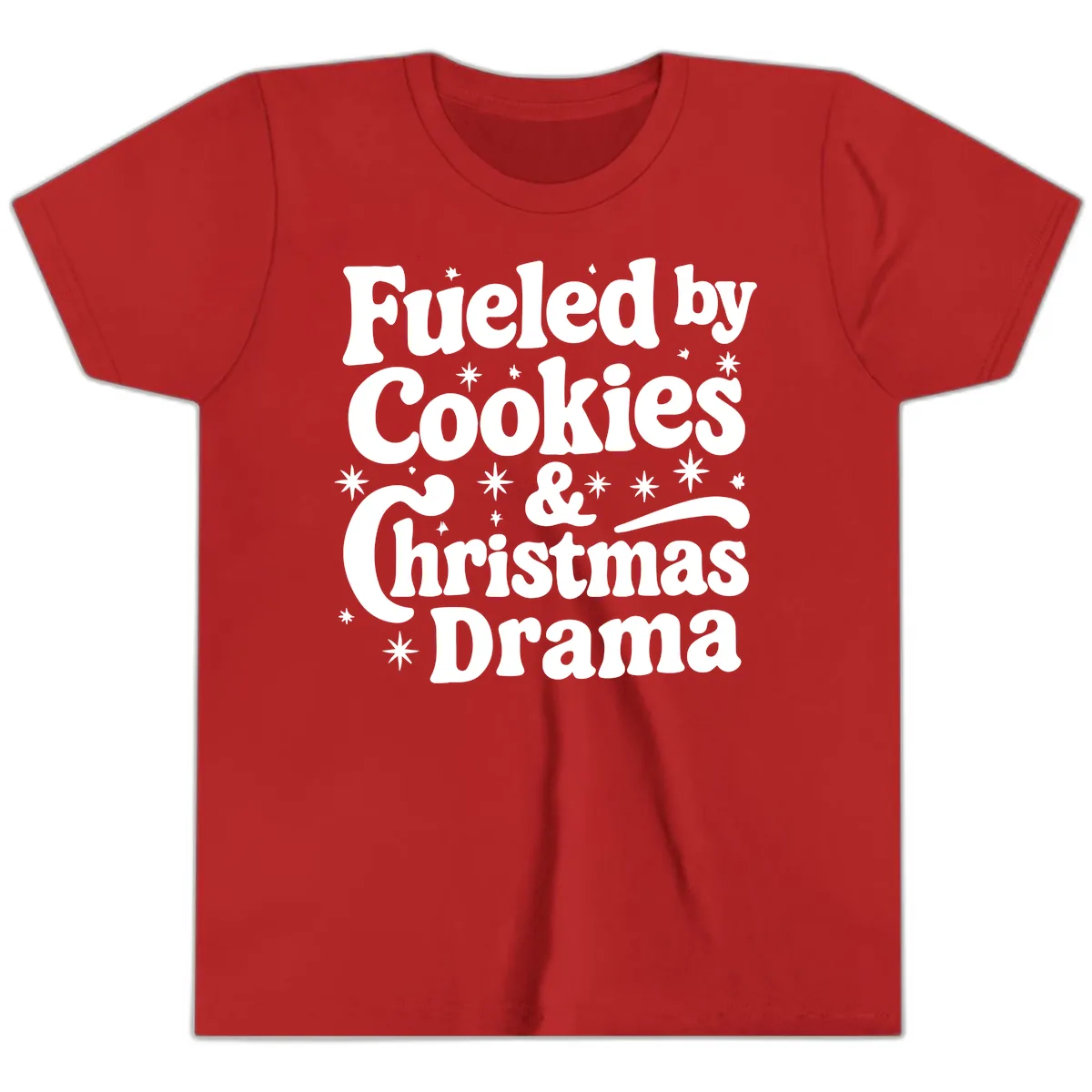 Fueled by Cookies Christmas Drama Youth T-Shirt in Red