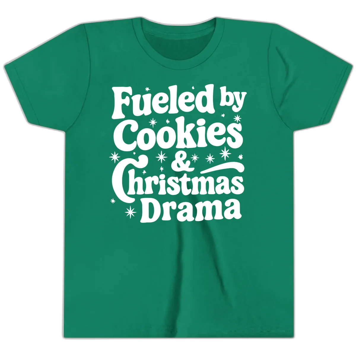 Fueled by Cookies Christmas Drama Youth T-Shirt in Kelly