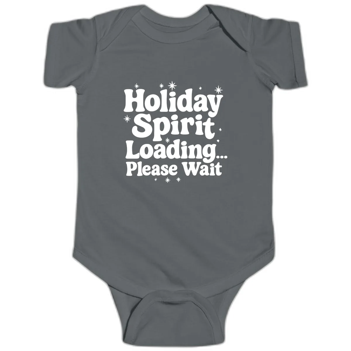 Holiday Spirit Loading Please Wait Baby Onesie in Charcoal