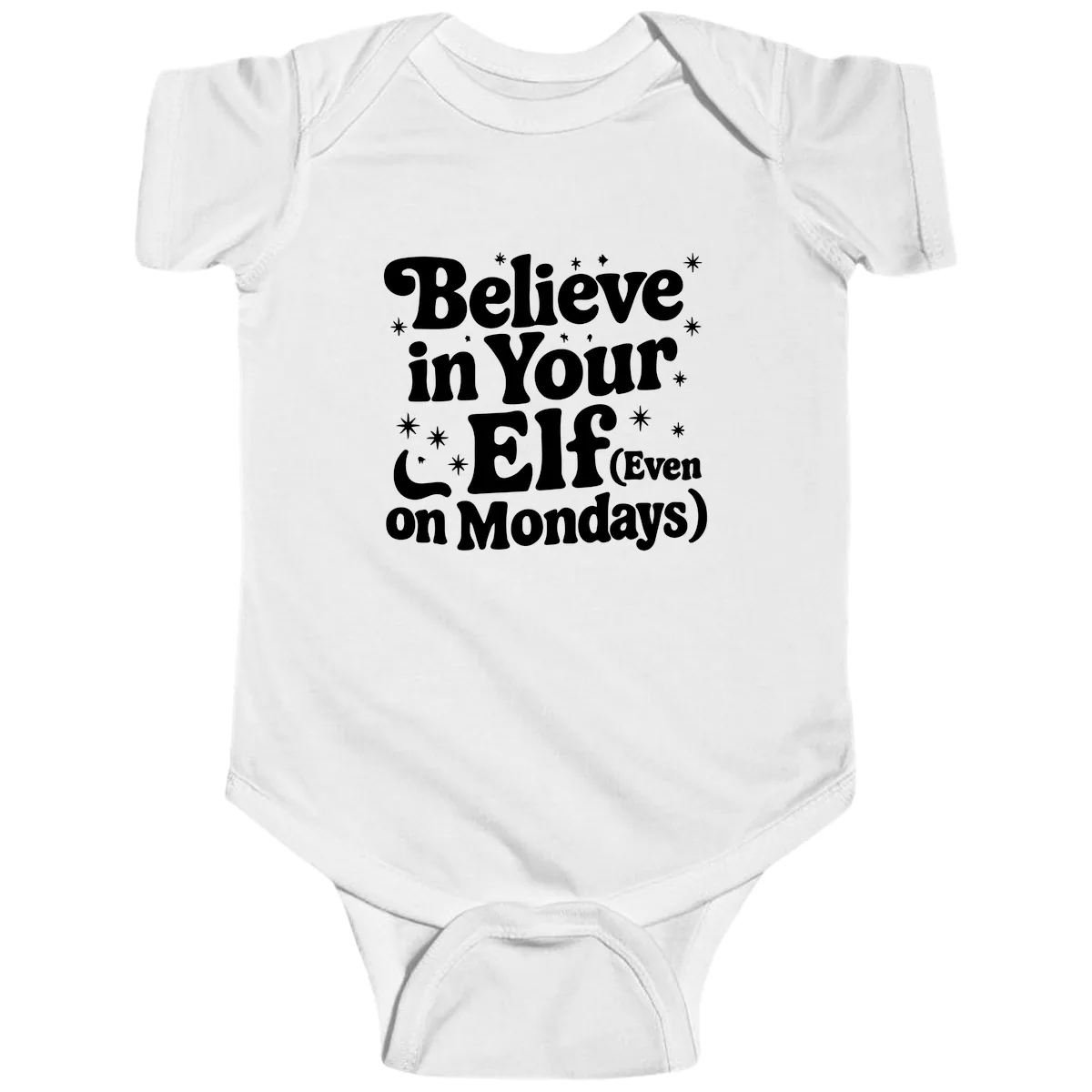 Believe In Your Elf On Mondays Baby Onesie in White