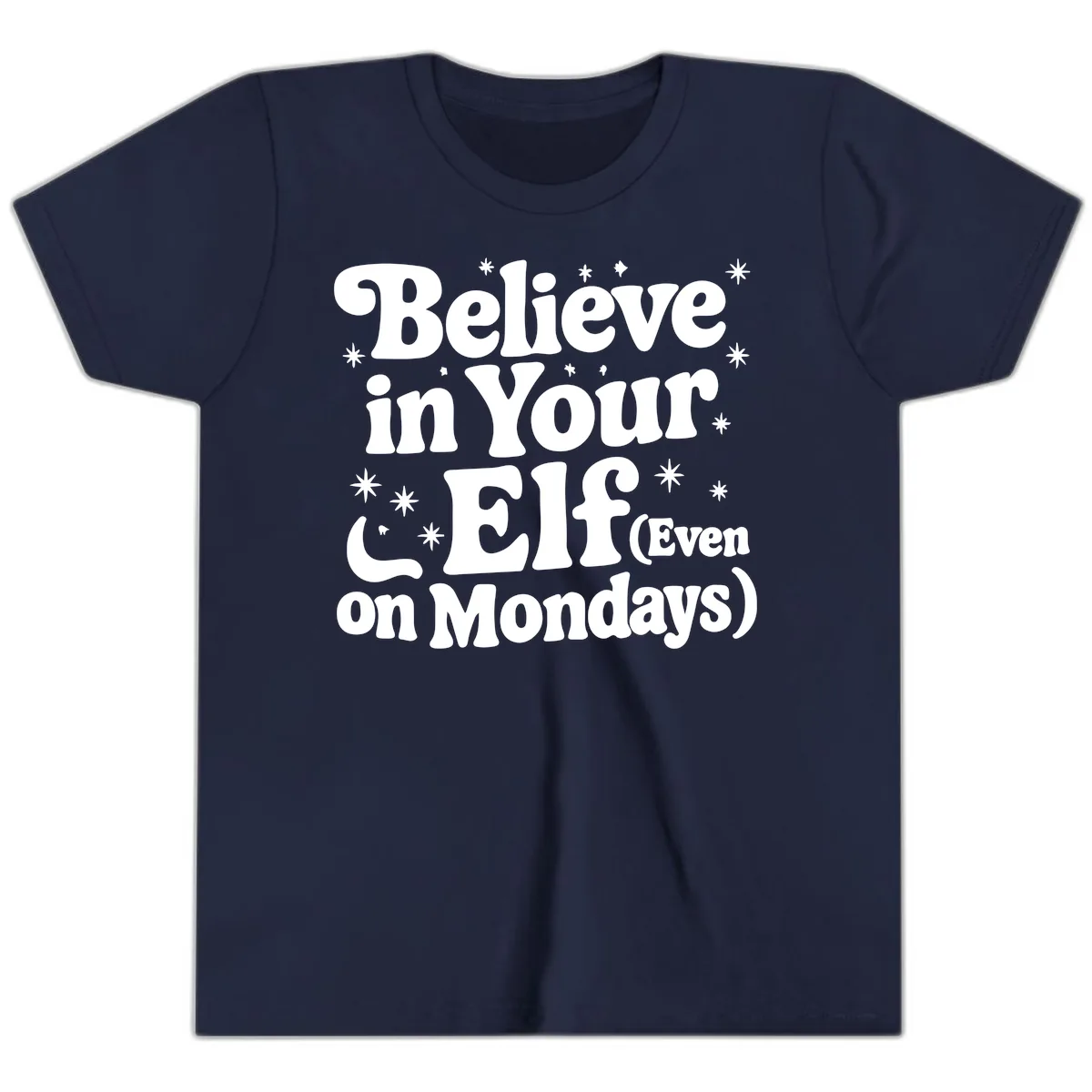 Believe In Your Elf On Mondays Youth T-Shirt in Navy