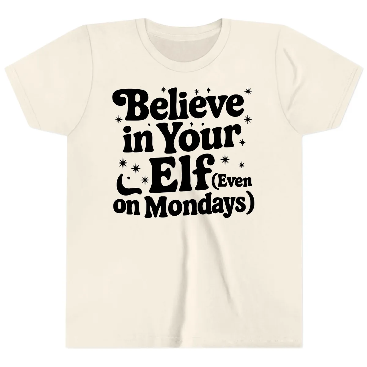 Believe In Your Elf On Mondays Youth T-Shirt in Natural