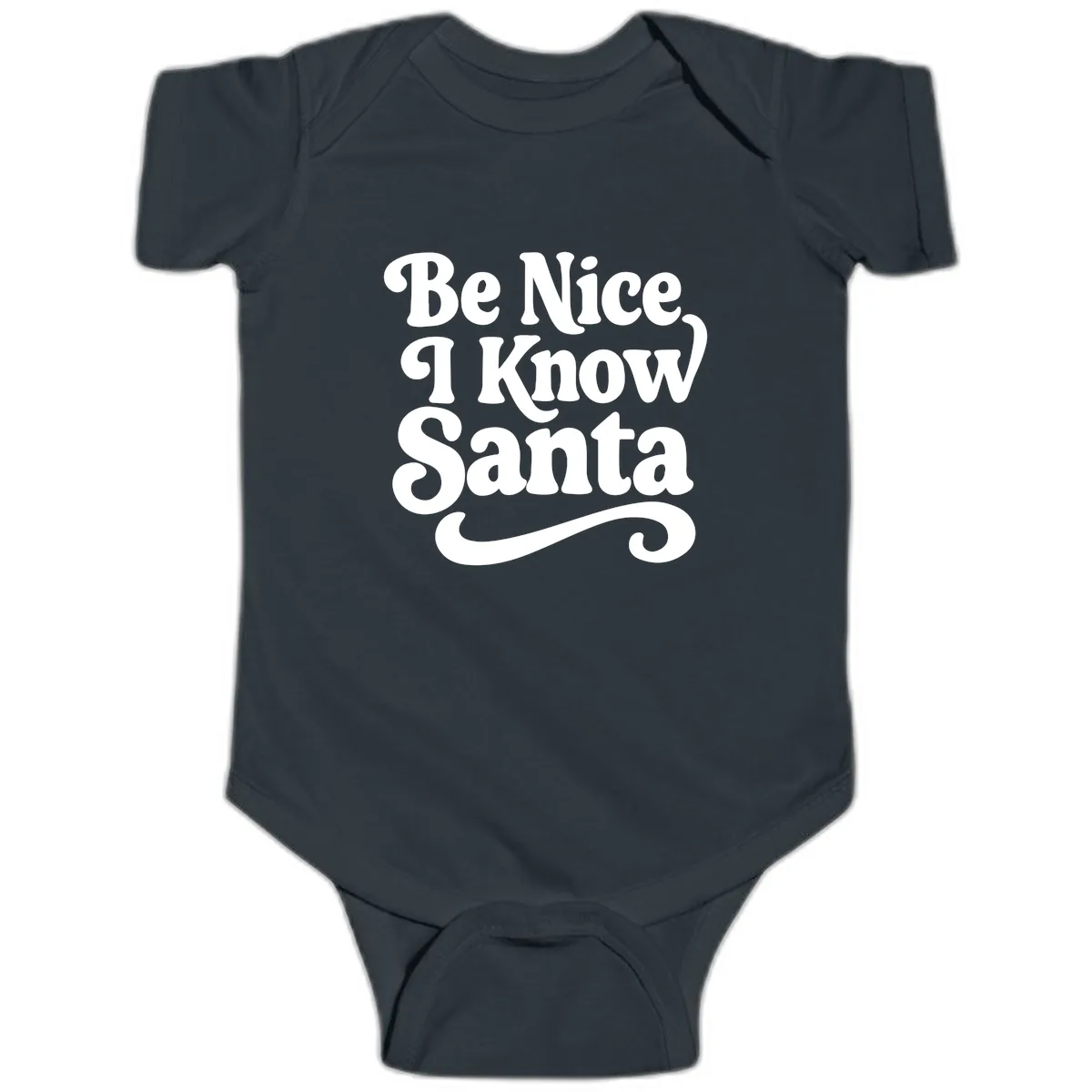 Be Nice I Know Santa Christmas Phrase Baby Onesie in Black