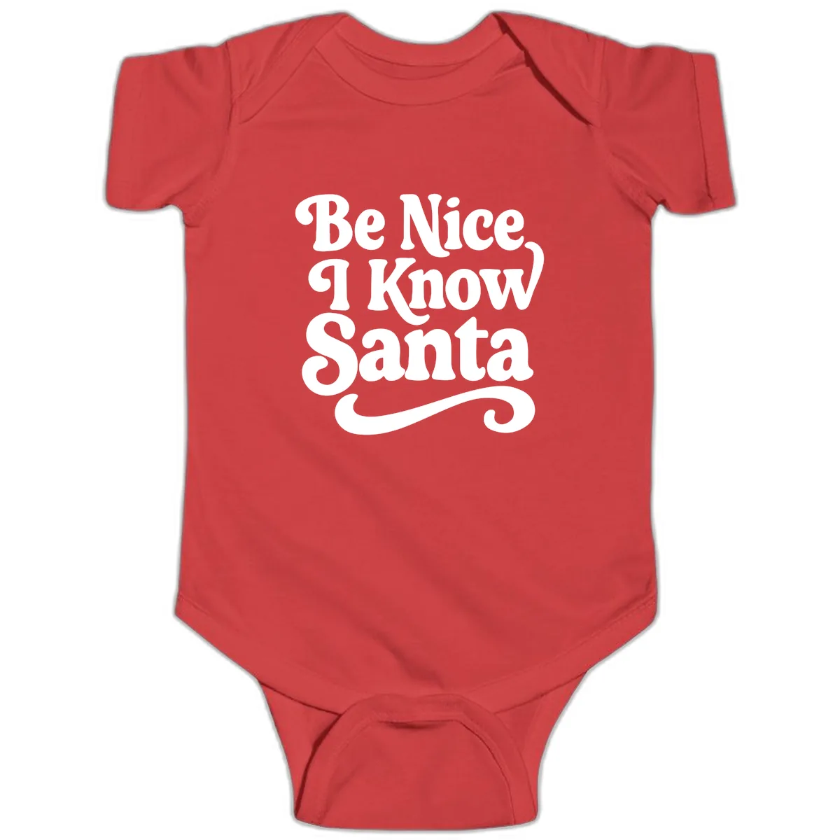 Be Nice I Know Santa Christmas Phrase Baby Onesie in Red