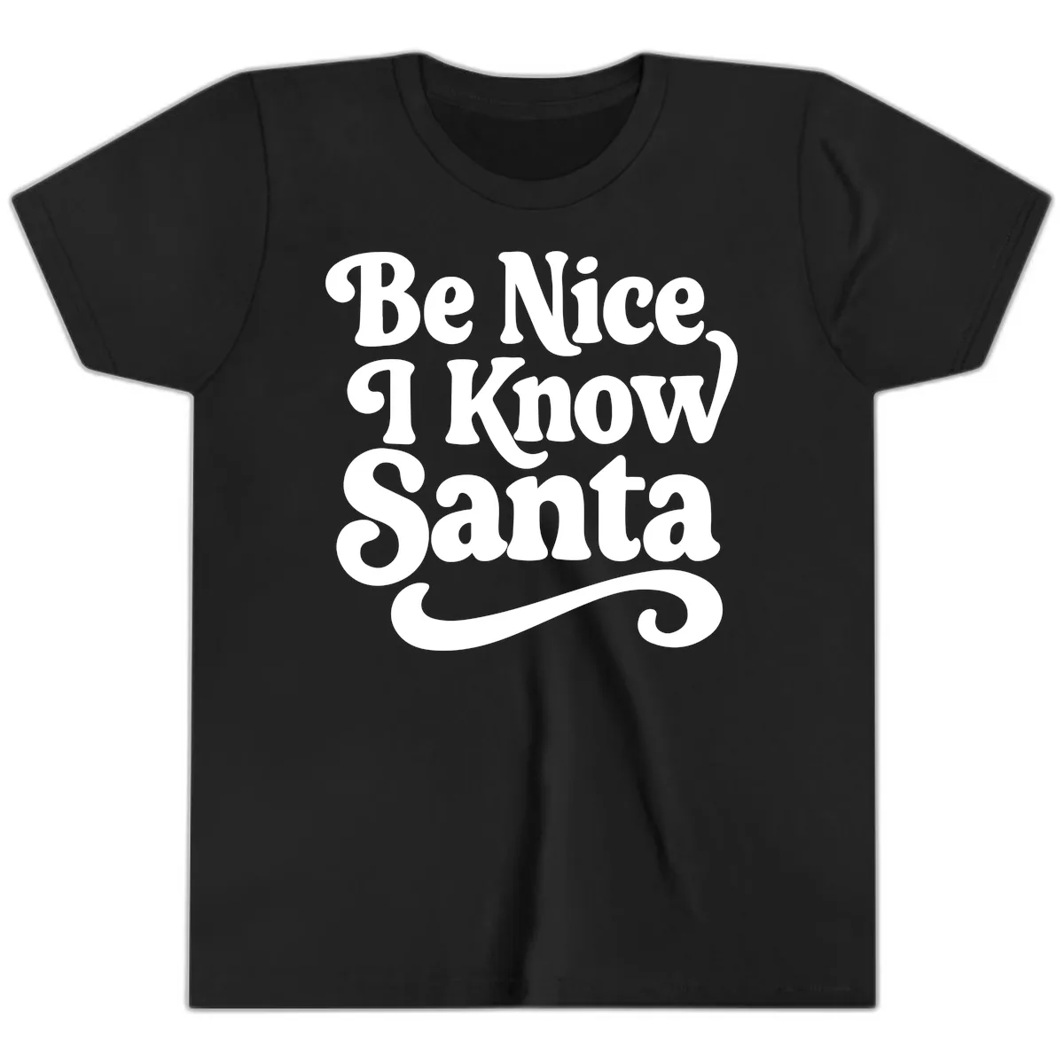 Be Nice I Know Santa Christmas Phrase Youth T-Shirt in Black
