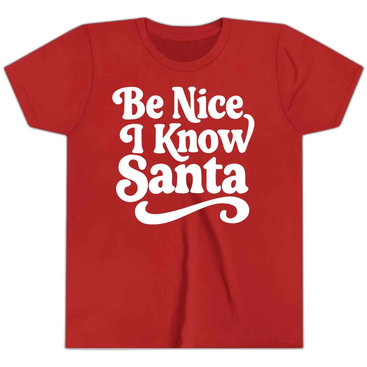 Be Nice I Know Santa Christmas Phrase Youth T-Shirt in Red