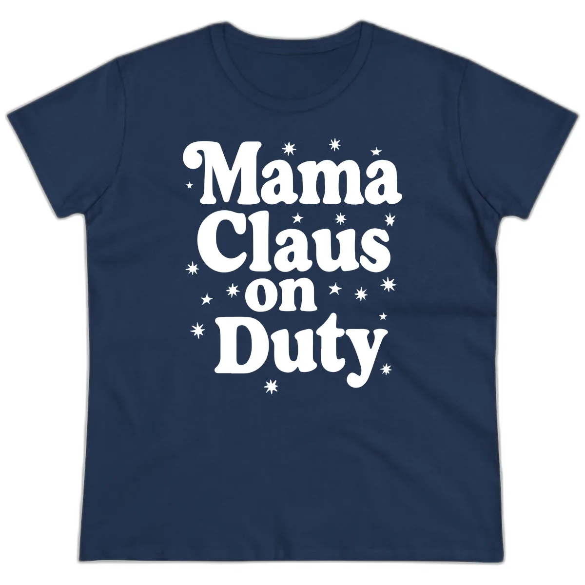 Mama Claus On Duty Holiday Graphic Ladies Tee in Navy
