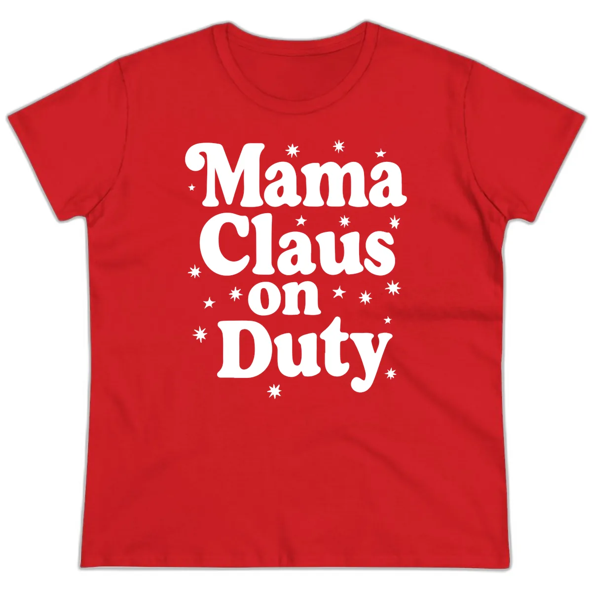 Mama Claus On Duty Holiday Graphic Ladies Tee in Red