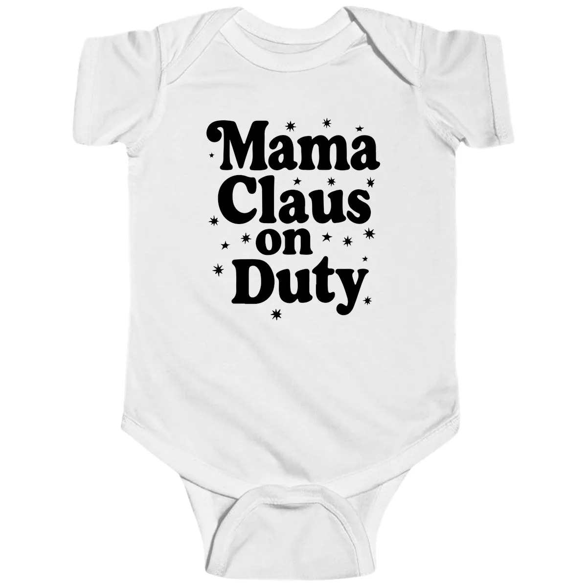 Mama Claus On Duty Holiday Graphic Baby Onesie in White