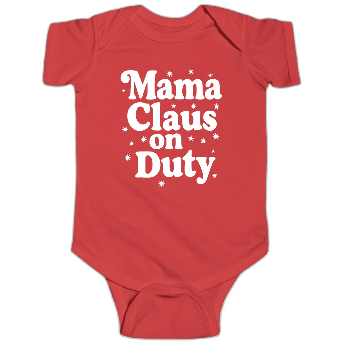 Mama Claus On Duty Holiday Graphic Baby Onesie in Red