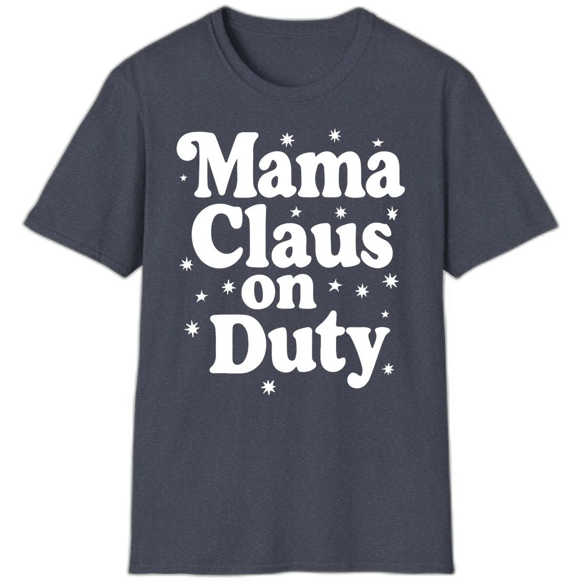 Mama Claus On Duty Holiday Graphic T-Shirt in Heather Navy