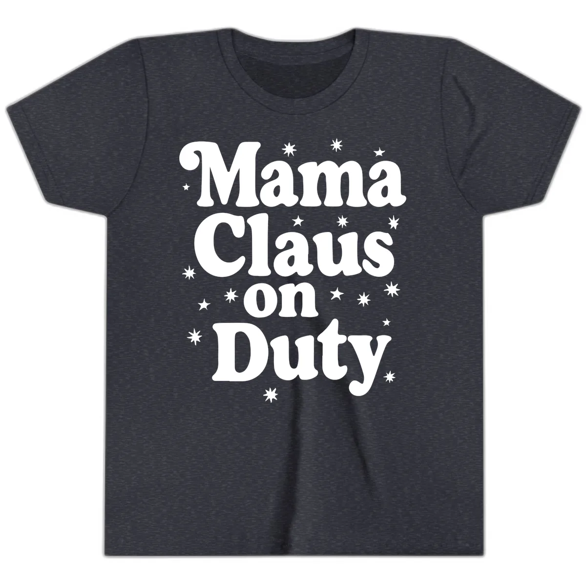 Mama Claus On Duty Holiday Graphic Youth T-Shirt in Heather Navy