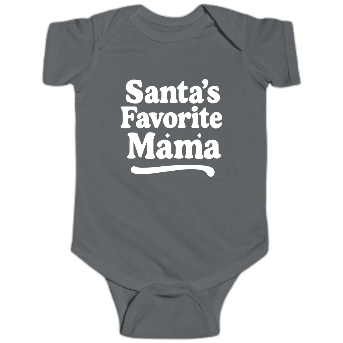 Santa's Favorite Mama Holiday Design Baby Onesie in Charcoal