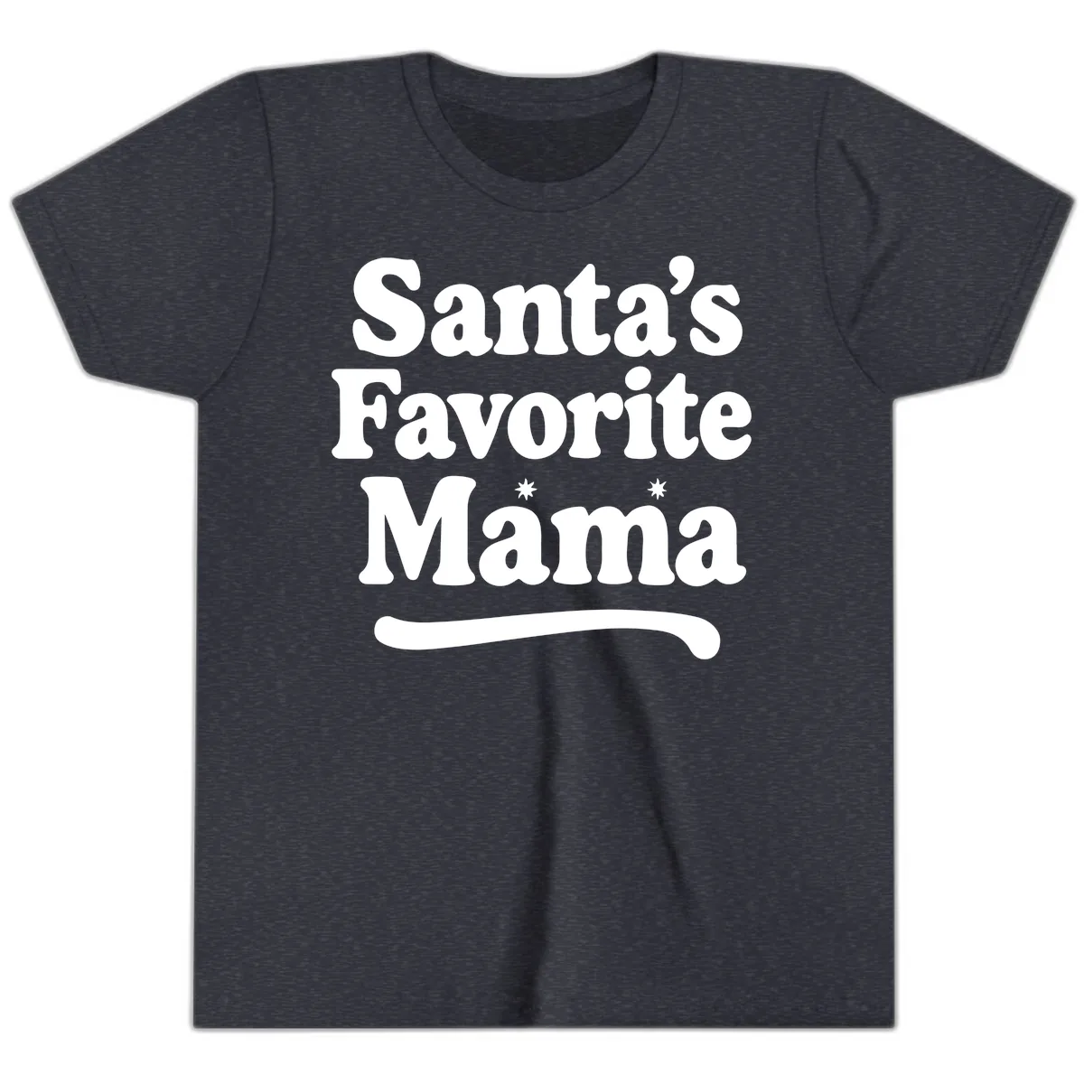 Santa's Favorite Mama Holiday Design Youth T-Shirt in Heather Navy