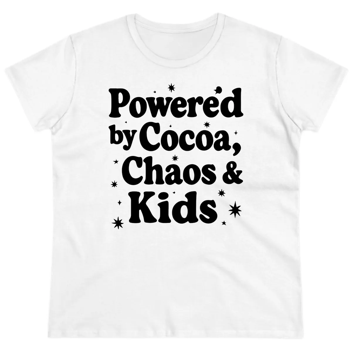 Powered By Cocoa Chaos And Kids Ladies Tee in White